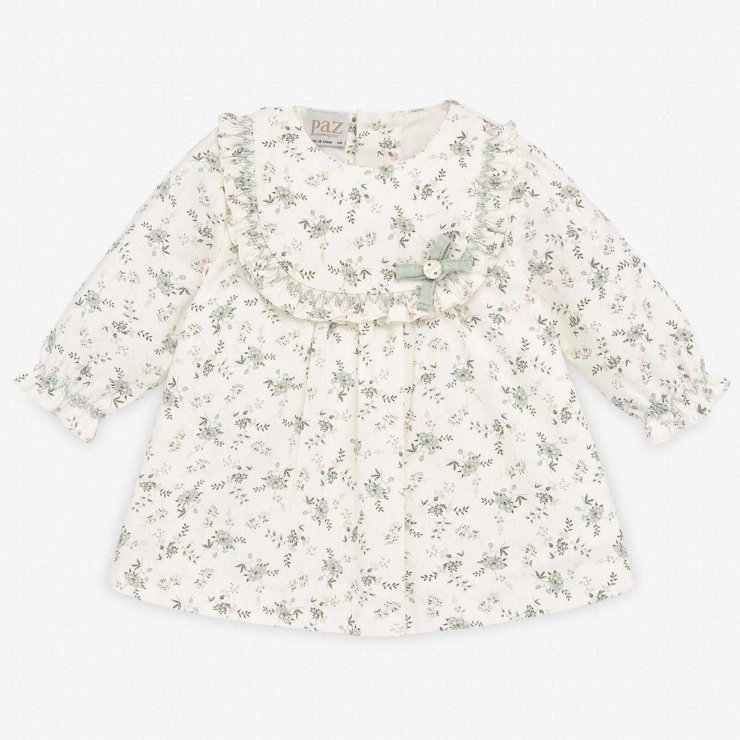 Paz Rodriguez Ivory Floral Ruffle Dress – Ditsy Print & Bow Detail