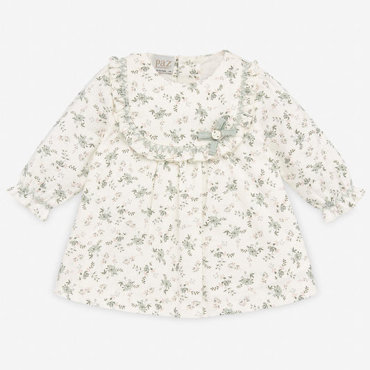 Paz Rodriguez Ivory Floral Ruffle Dress – Ditsy Print & Bow Detail