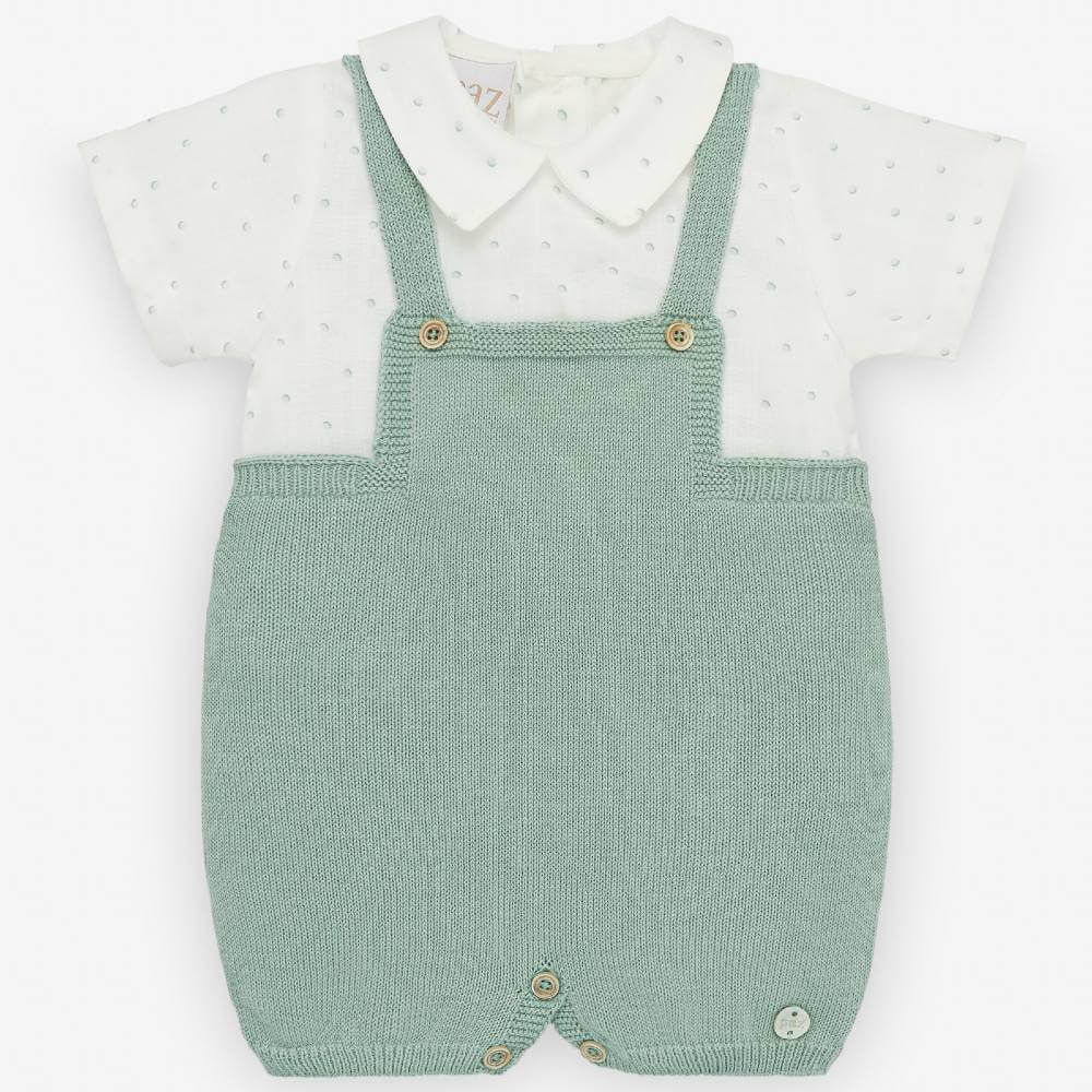 Paz Rodriguez Cerezas Knit Dungaree & Shirt Set — Baby Boy | Mint Green & White