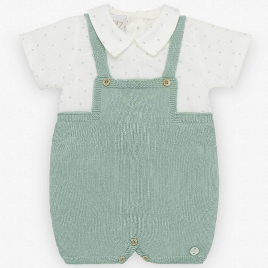 Paz Rodriguez Cerezas Knit Dungaree & Shirt Set — Baby Boy | Mint Green & White