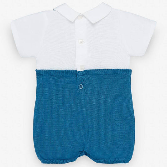 Paz Rodriguez Cerezas Knit Dungaree & Shirt Set — Baby Boy | Artic Blue & White