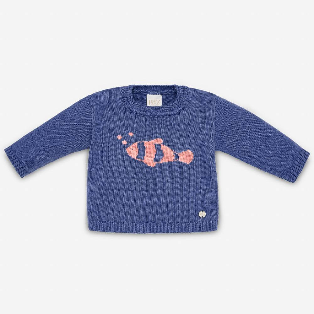 Paz Rodriguez Blue Knit Fish Sweater & White Shorts — Baby Boy Set