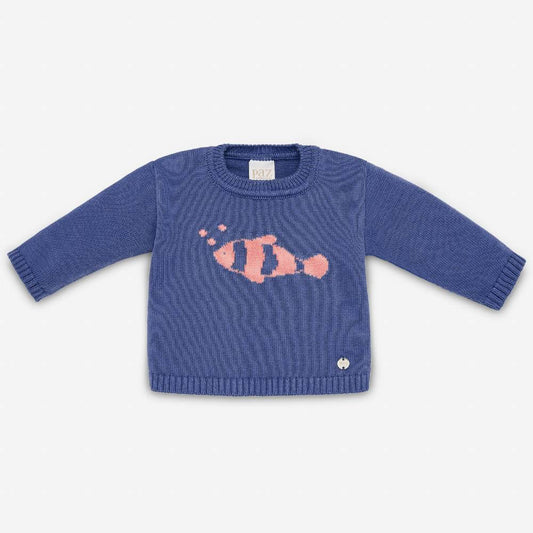 Paz Rodriguez Blue Knit Fish Sweater & White Shorts — Baby Boy Set