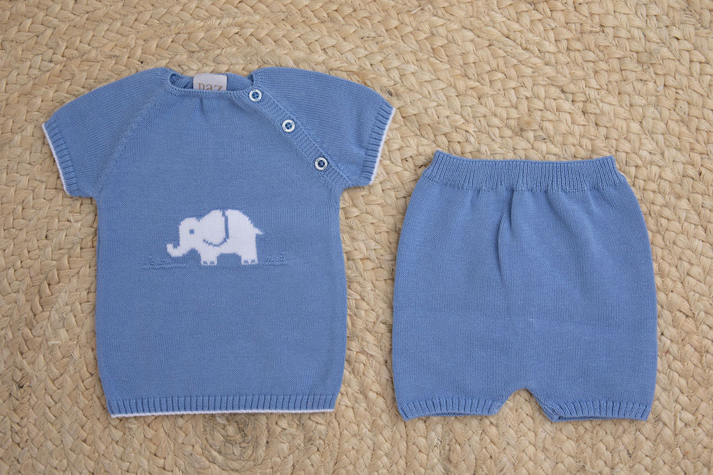 PAZ Blue Elephant Knit Set – Baby Boy 2-Piece Outfit