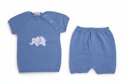 PAZ Blue Elephant Knit Set – Baby Boy 2-Piece Outfit