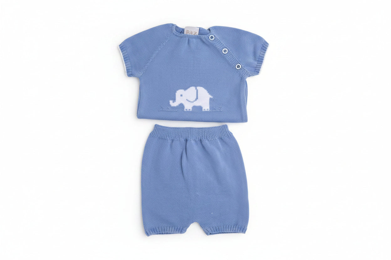 PAZ Blue Elephant Knit Set – Baby Boy 2-Piece Outfit