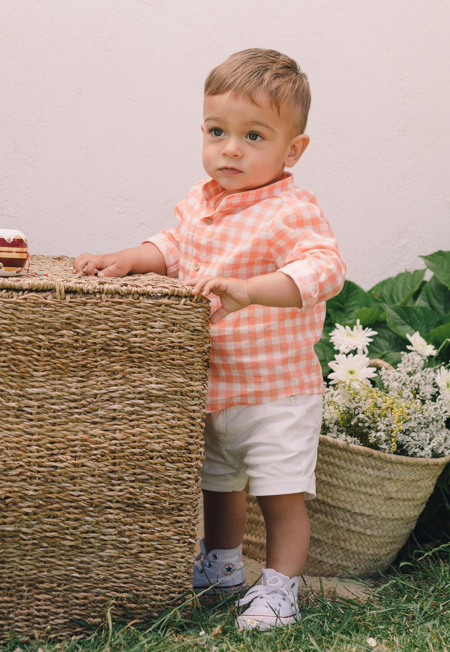Boys Orange Squares Shirt & Shorts Set