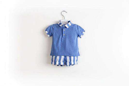 Paz Rodriguez Ischia Polo & Striped Shorts Set — Baby Boy | Blue & White