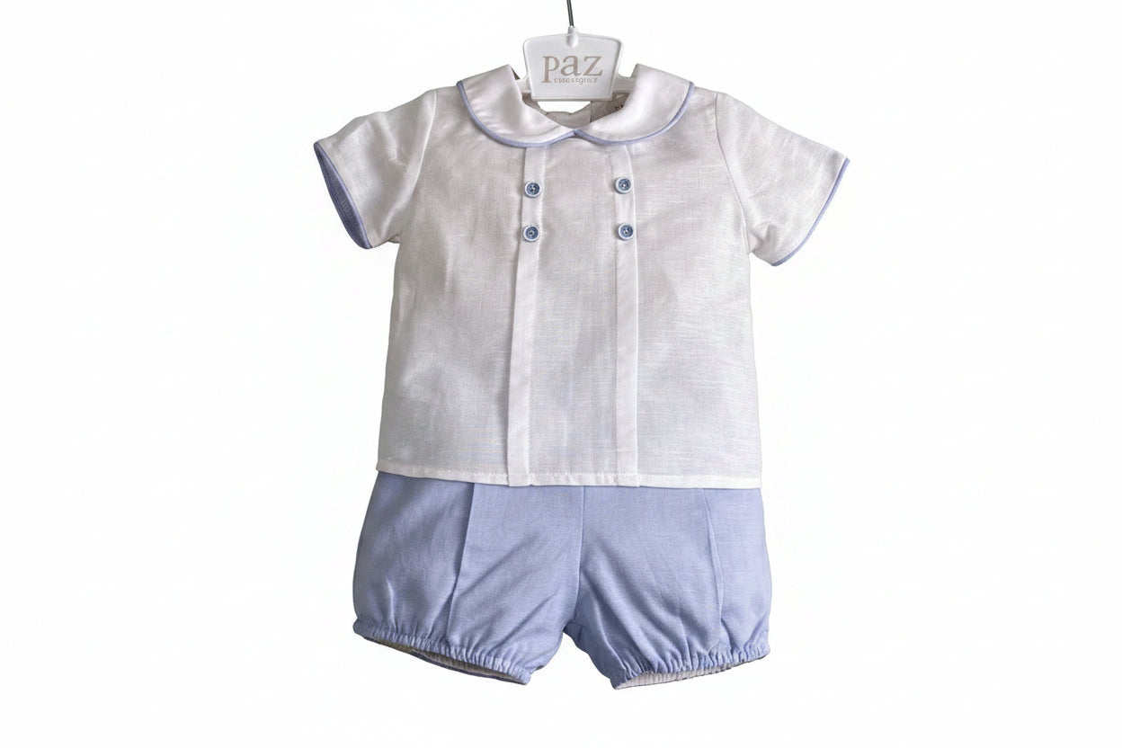 Paz Rodríguez Acuario Blue Cloud Newborn Set — Woven Blouse & Short