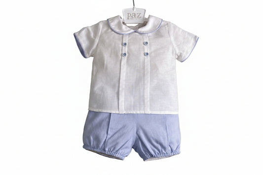 Paz Rodríguez Acuario Blue Cloud Newborn Set — Woven Blouse & Short